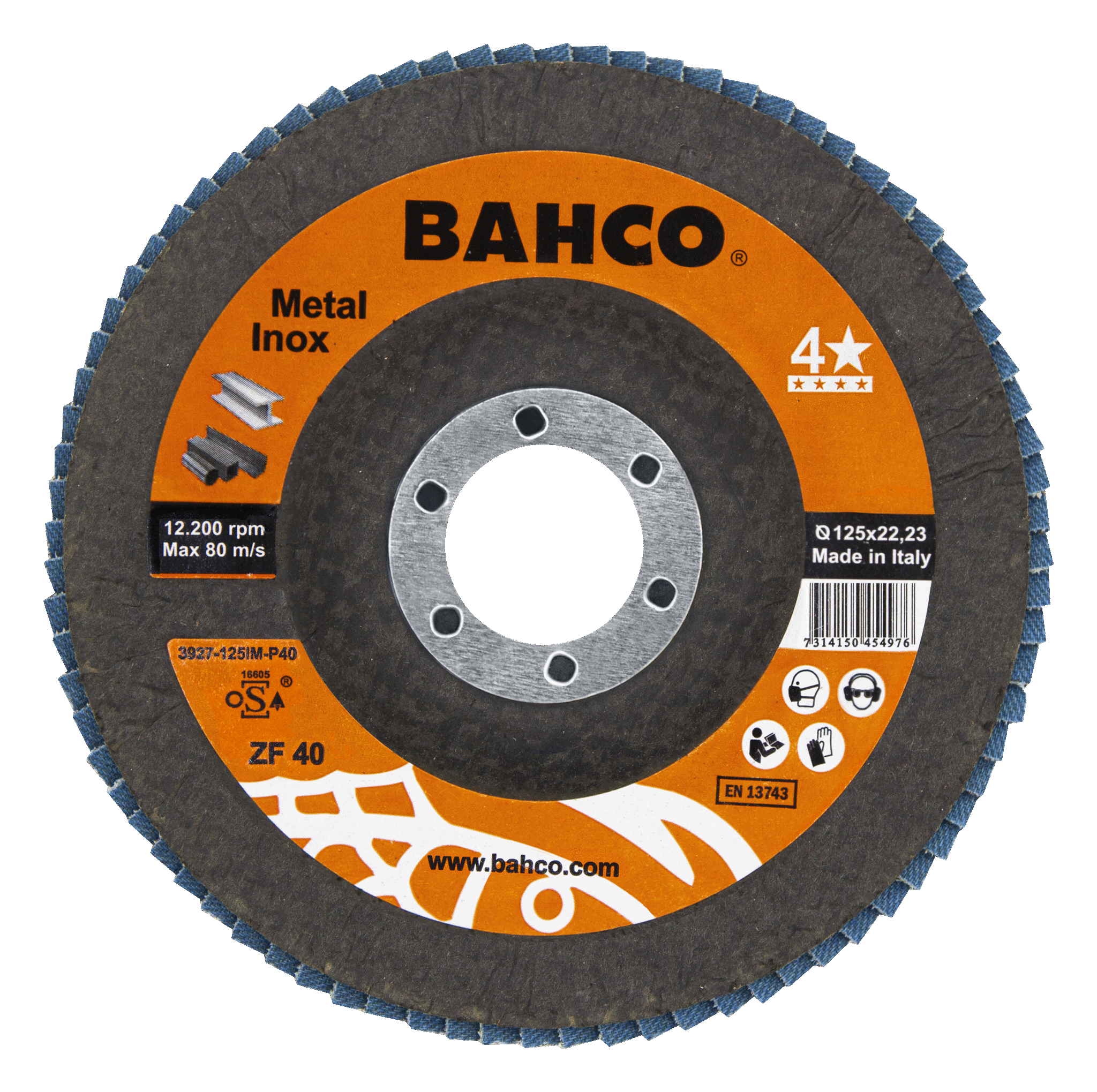 Odolný brusný lamelový kotouč BAHCO 3927-125IM-P120